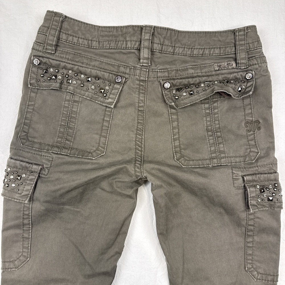Miss Me Cargo Pants Women  26x28 GREEN EMBELISHED STUDDED  RHINESTONES